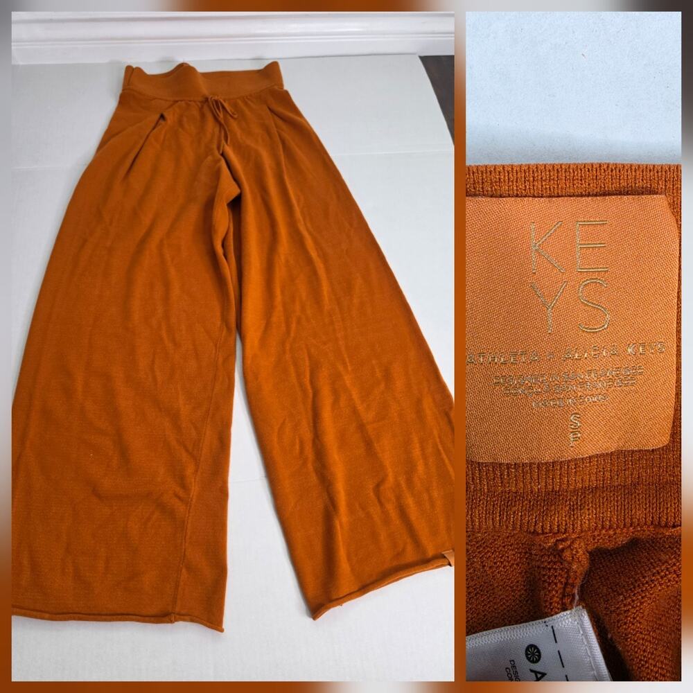 Athleta Alicia Keys Wide Leg Pants SZ S Pull-On Orange Drawstring Relaxed Yoga